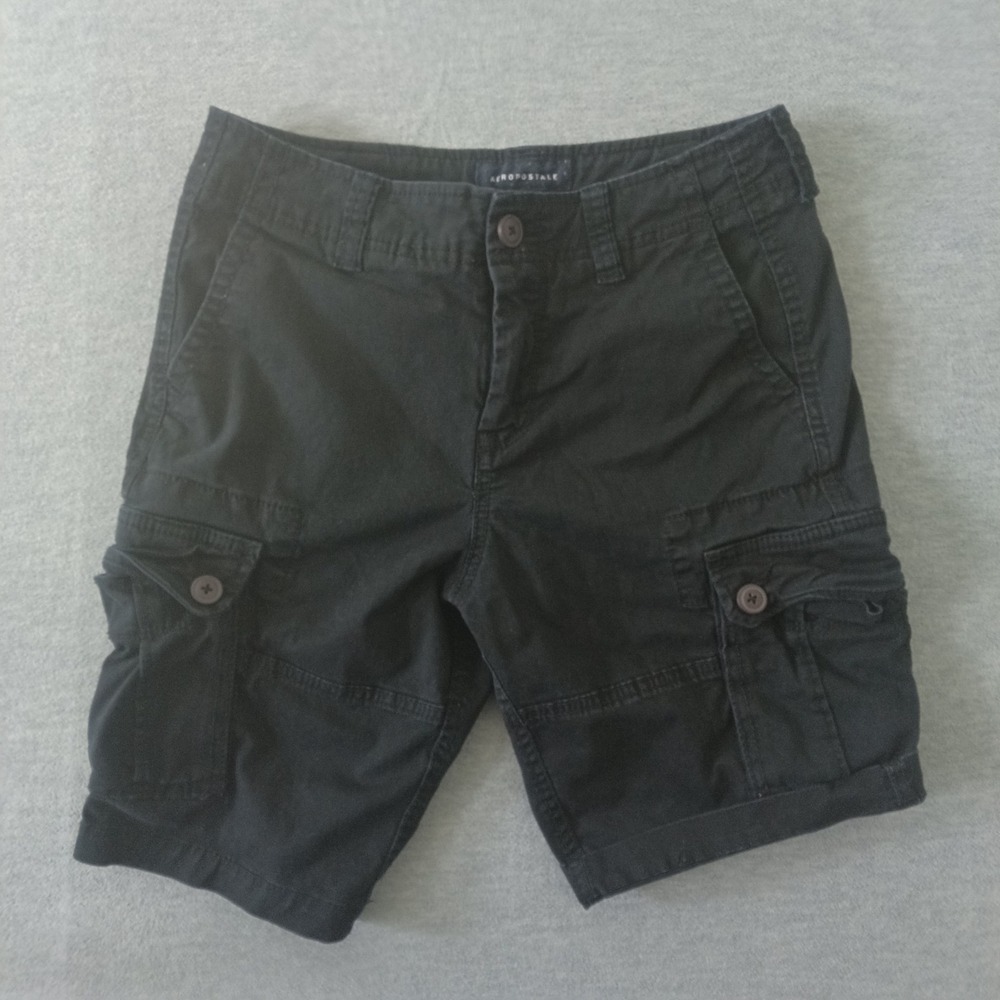 Aeropostale Mens Black Cargo Shorts Size 27 Cotton Stretch Utility Twill